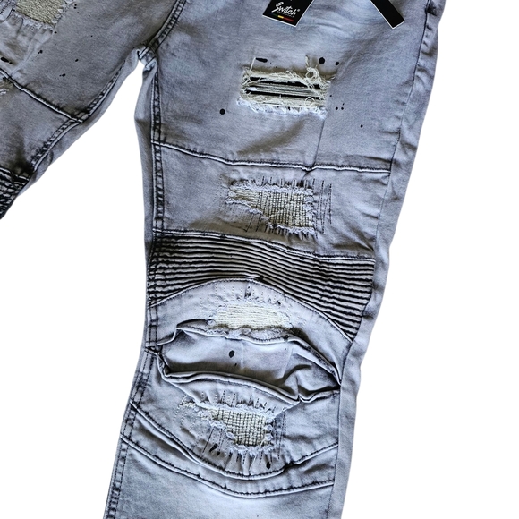 Men’s Slim Taper Fit Biker Style Distressed Denim Jeans - Picture 4 of 11